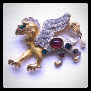 Vintage KJL  Kenneth J Lane Jeweled Griffin Brooch